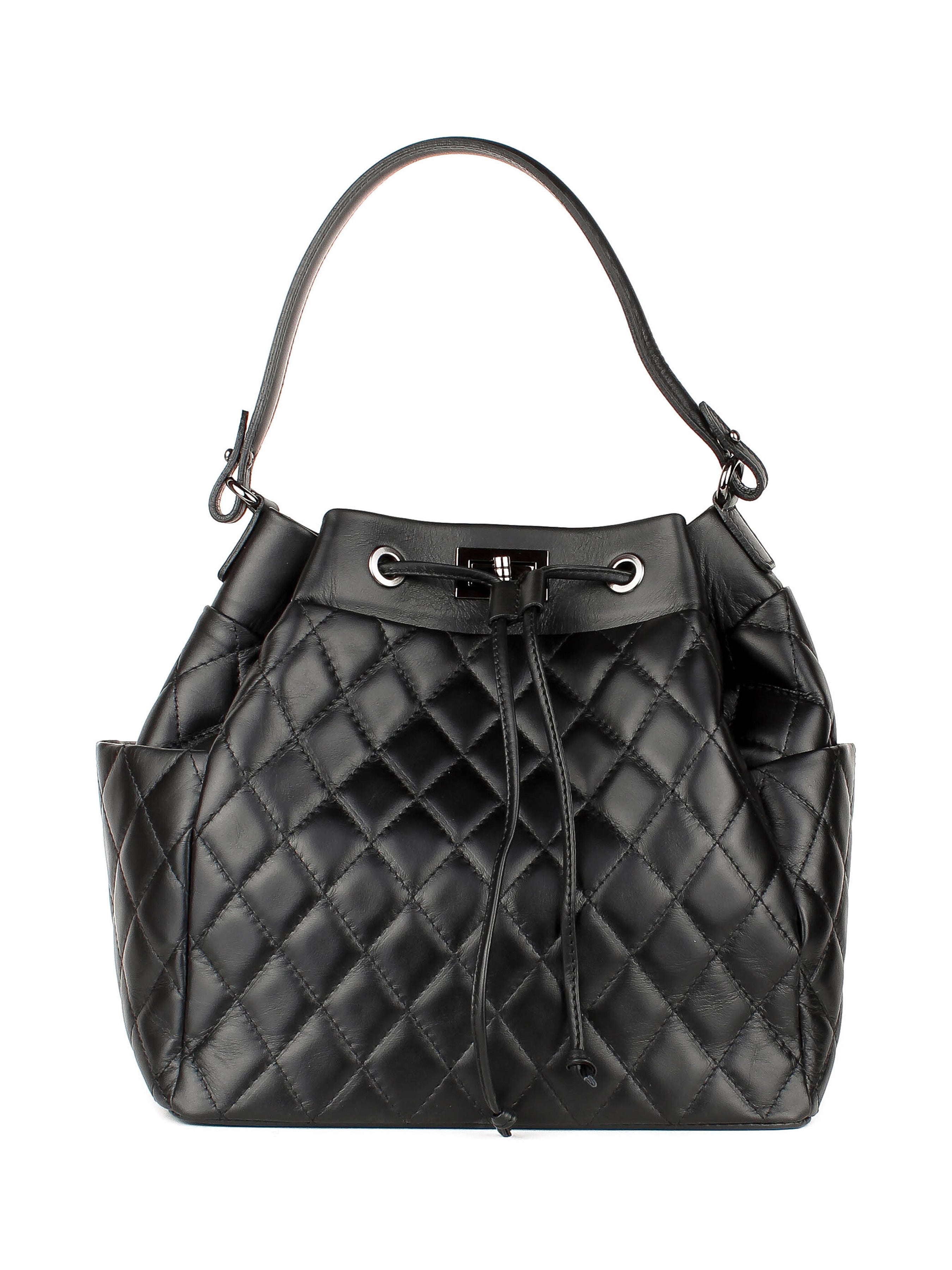 Bolso de hombro de piel italiana Negro 3060-05-37
