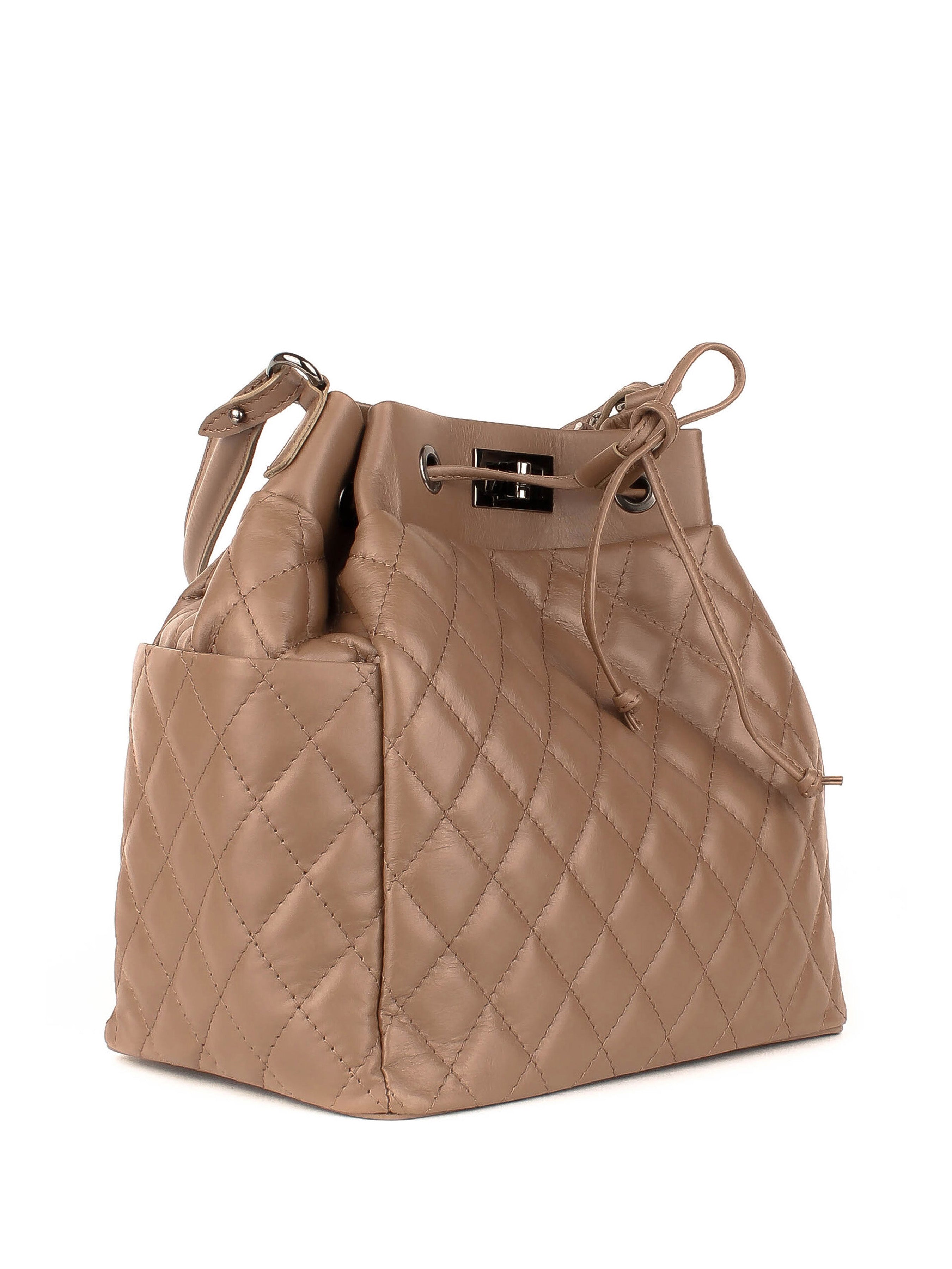 Bolso de hombro de piel italiana Gris, Marrón 3060-104-37