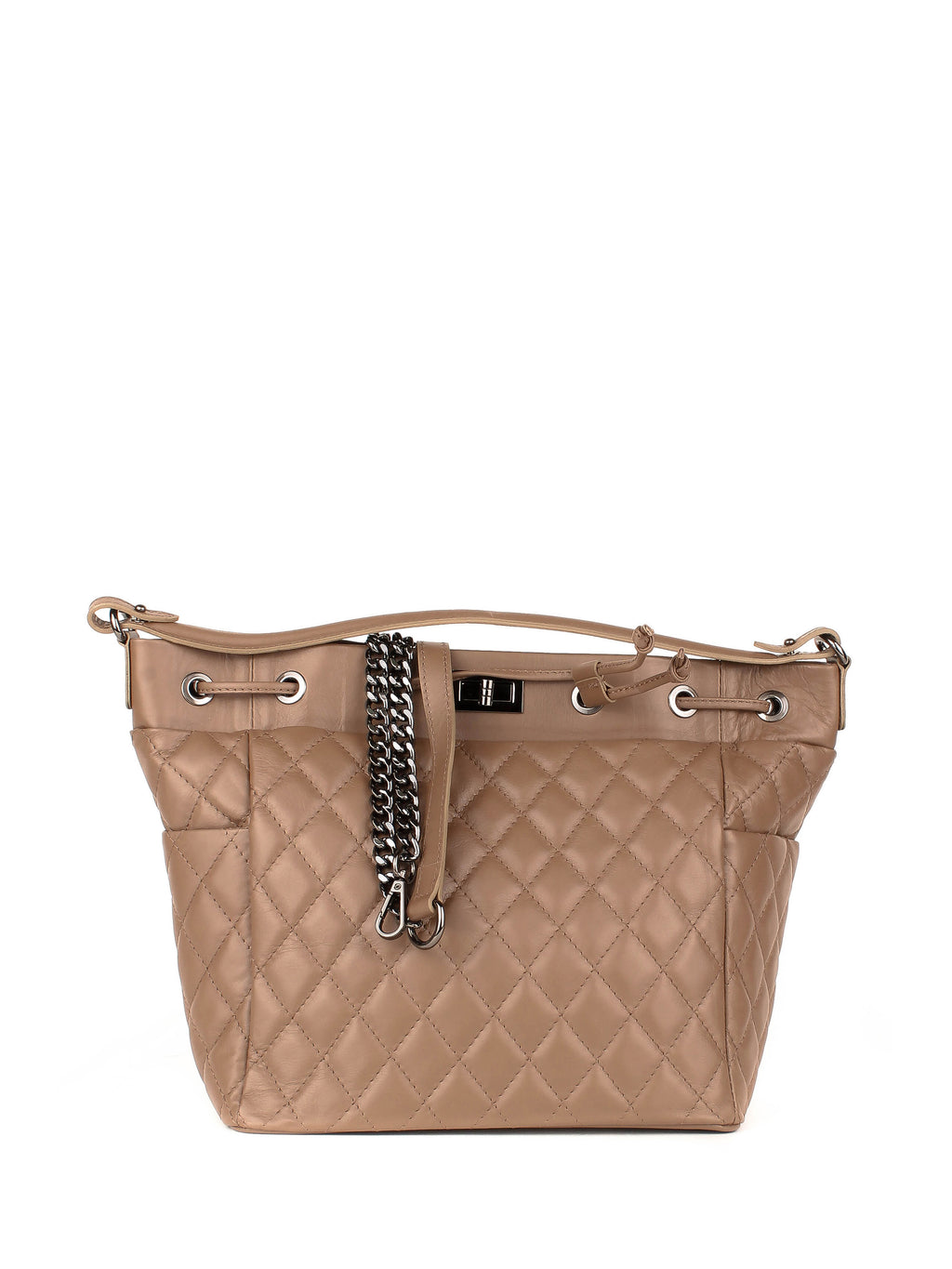 Bolso de hombro de piel italiana Gris, Marrón 3060-104-37