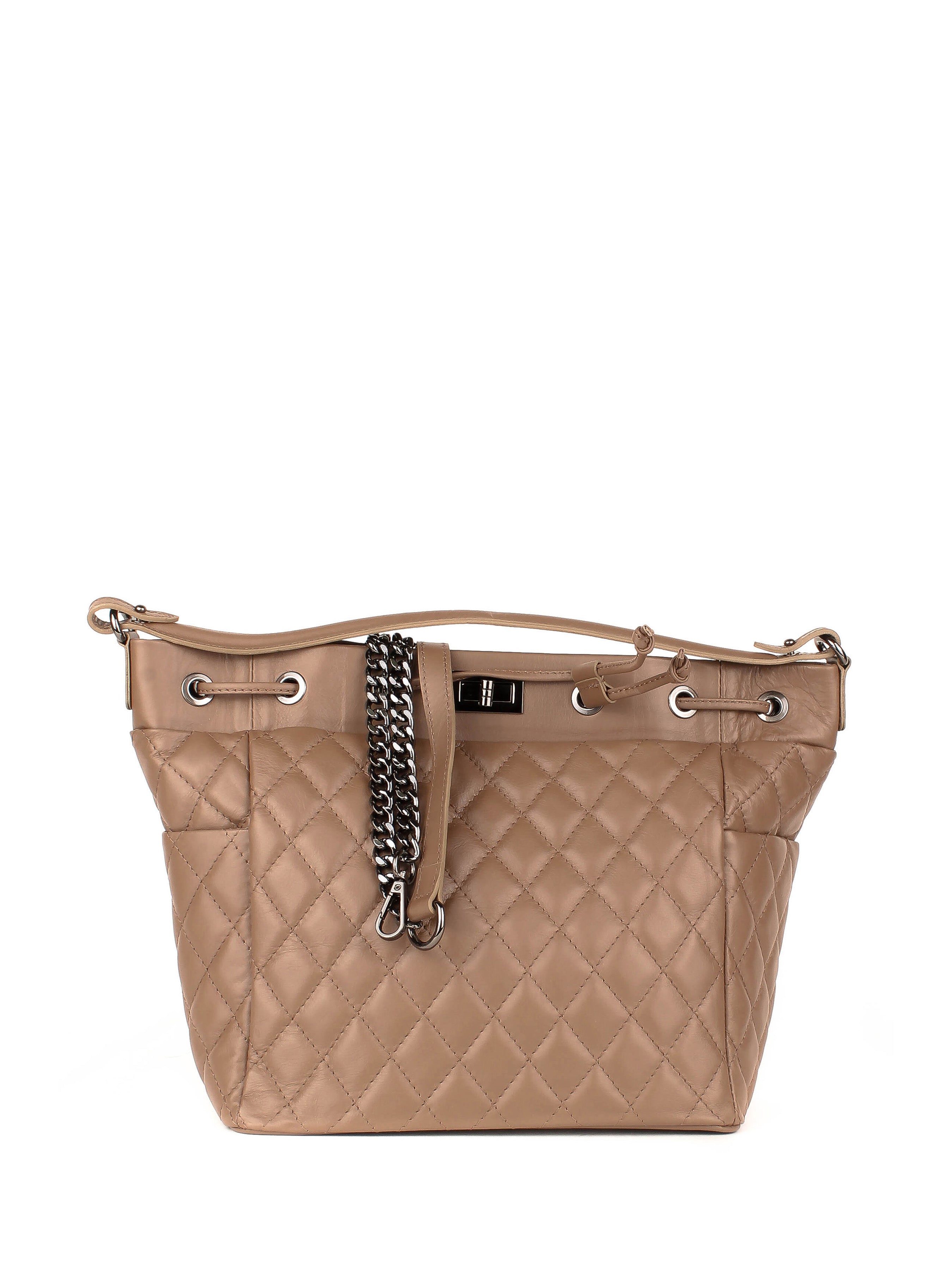 Bolso de hombro de piel italiana Gris, Marrón 3060-104-37