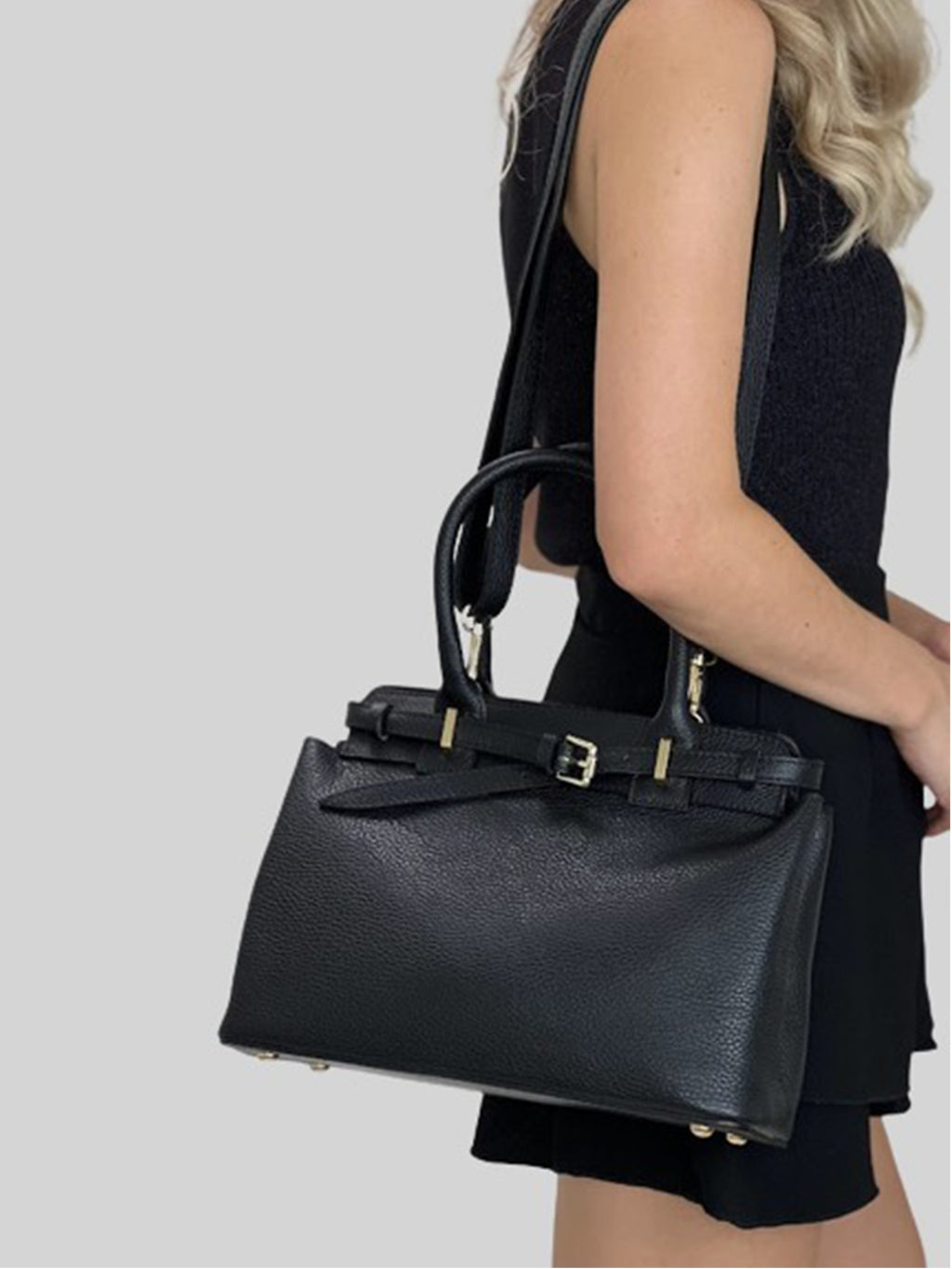 Bolso de mano de piel italiana Negro 6846-05-32