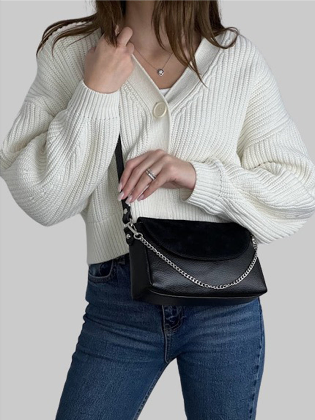 Bandolera de piel italiana Negro 3032-05-47