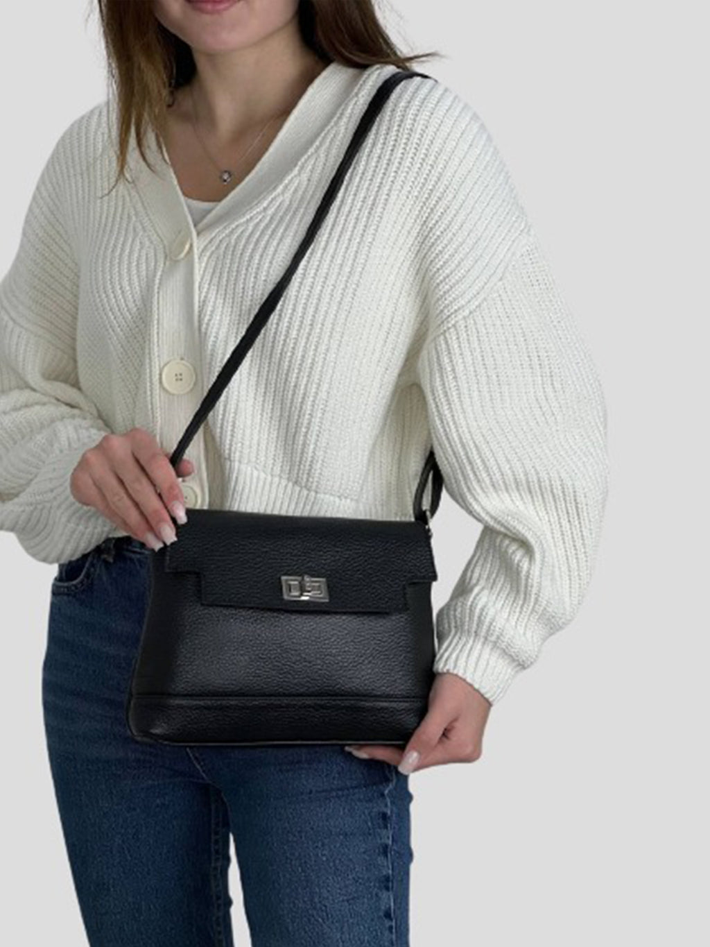 Bandolera de piel italiana Negro 3068-05-32