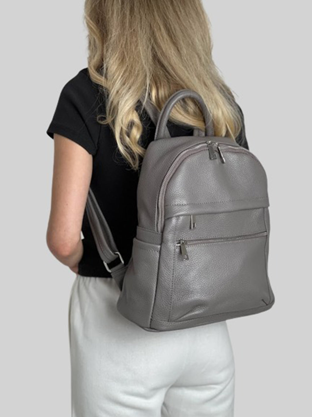 Mochila de piel italiana Gris, Beige 1299-98-32