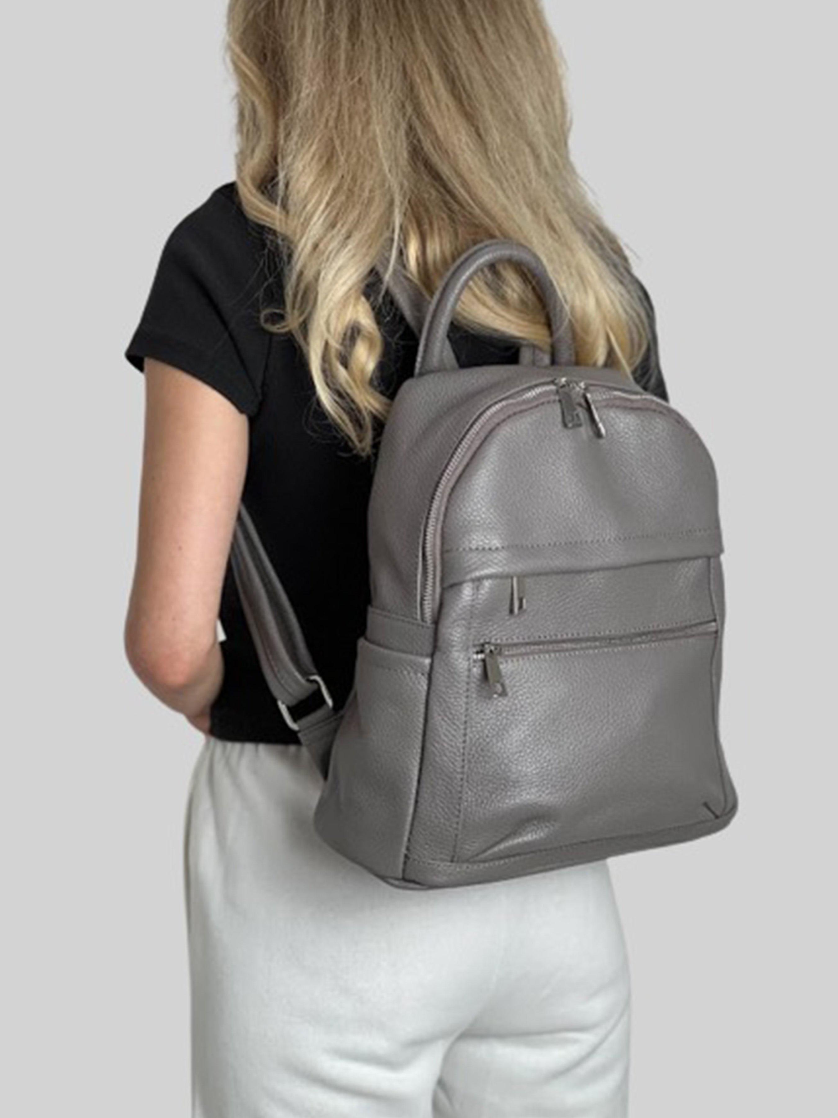 Mochila de piel italiana Gris, Beige 1299-98-32
