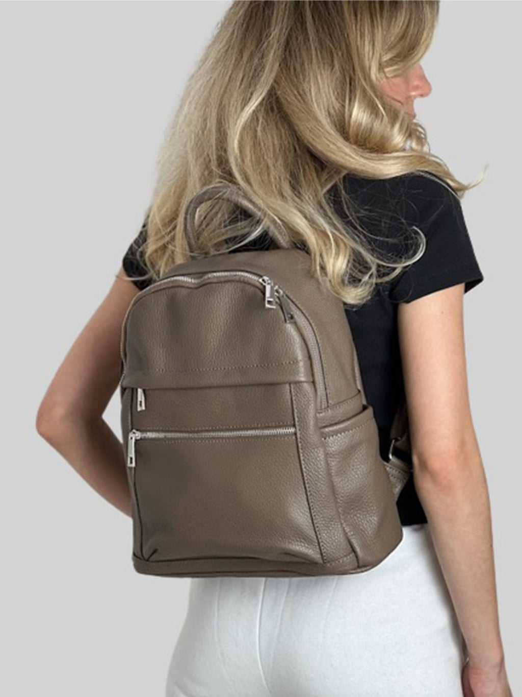 Mochila de piel italiana Gris, Marrón 1299-104-32