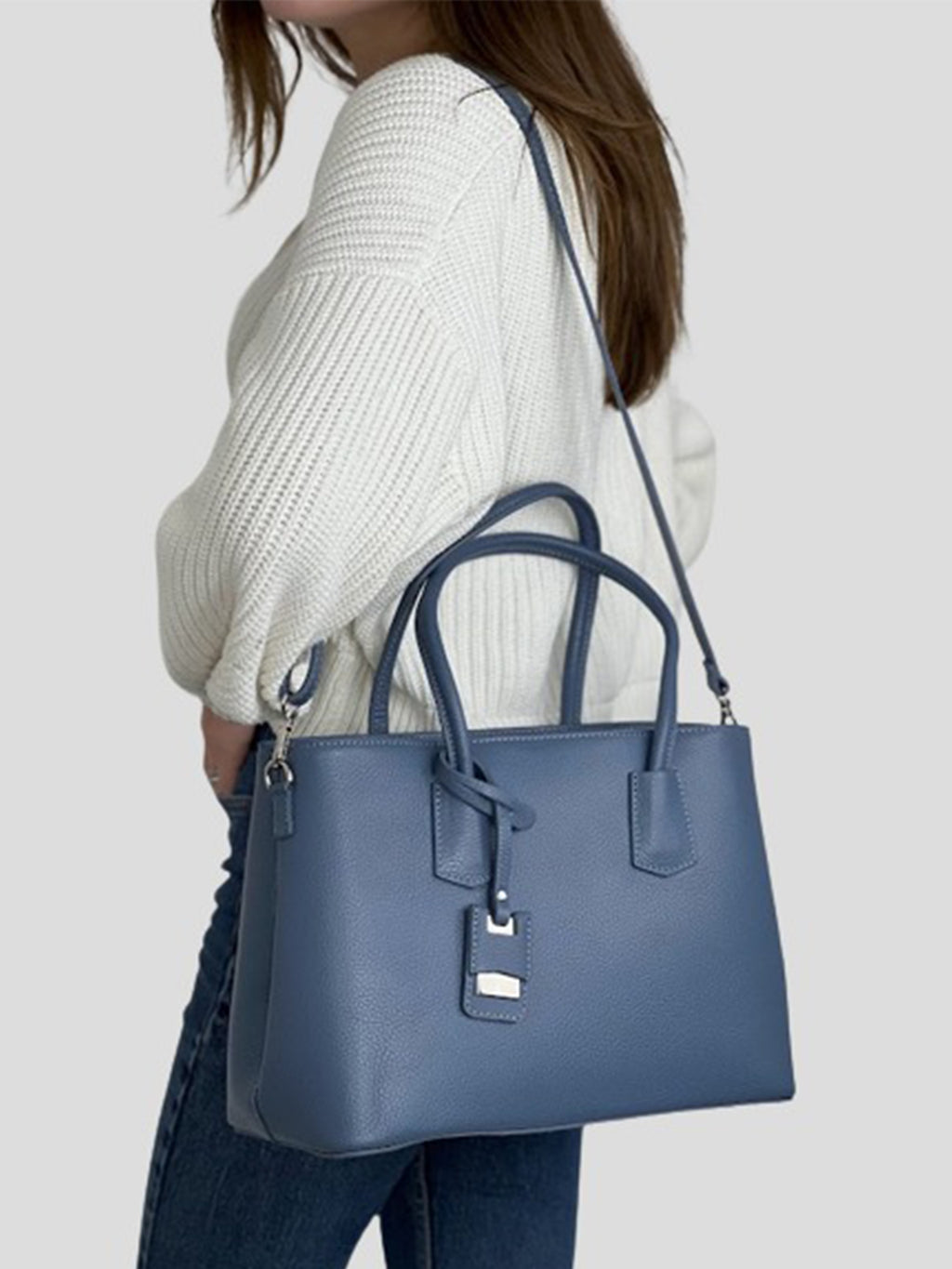 Bolso Tote de piel italiana Azul Oscuro 3443-97-32