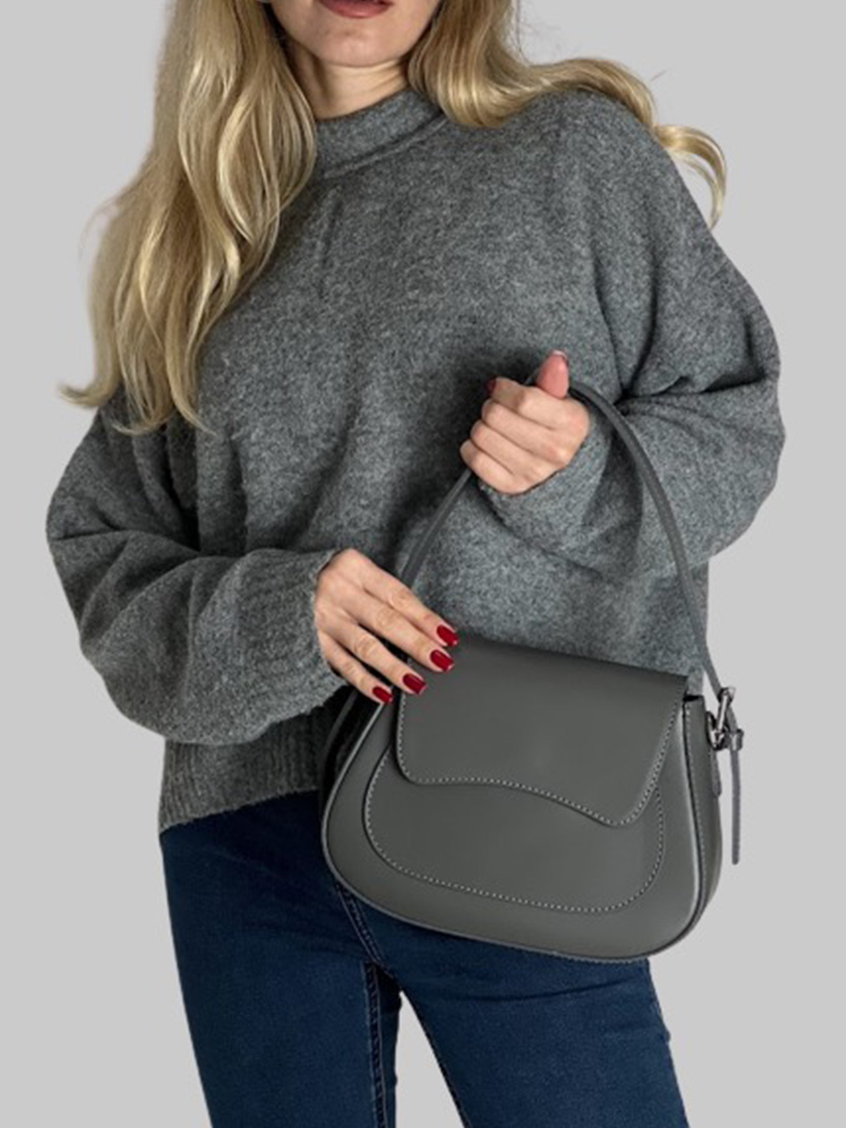 Bolso de hombro de piel italiana Gris 3773-27-31