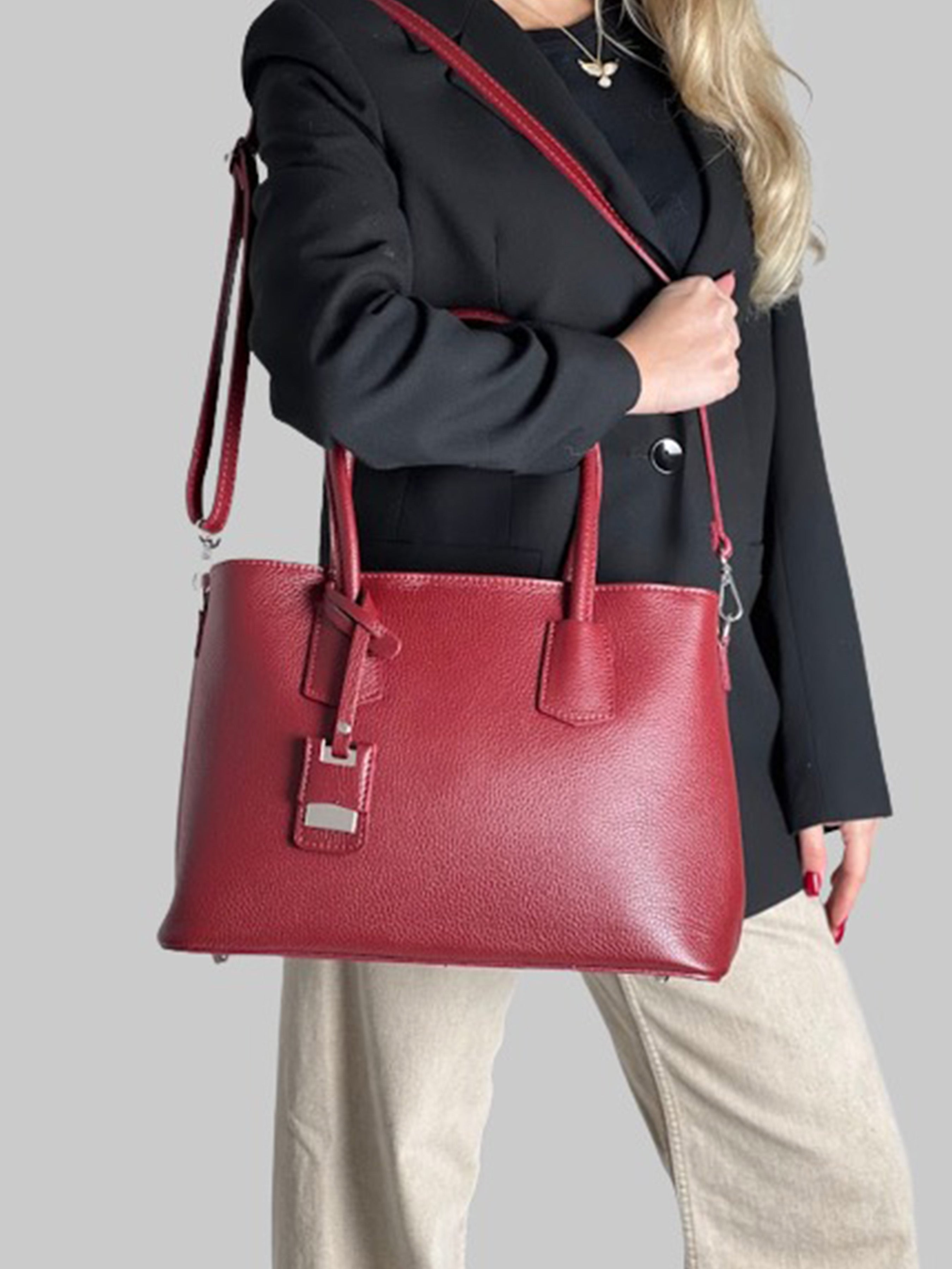 Bolso Tote de piel italiana Burgoña 3443-12-32