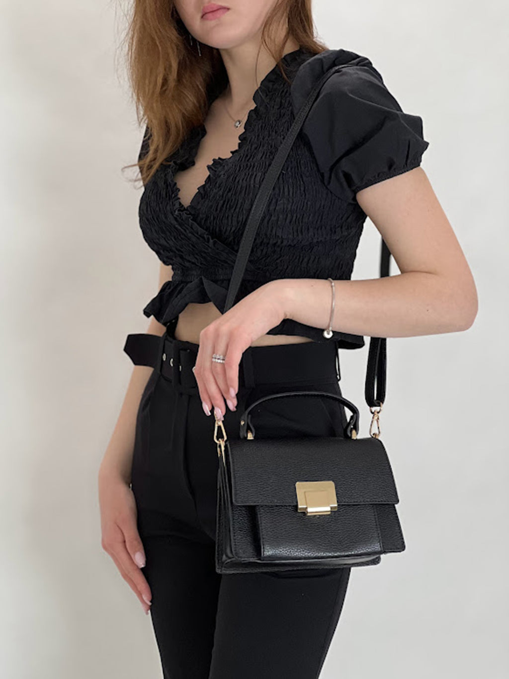 Bolso de mano de piel italiana Negro 2808-05-32