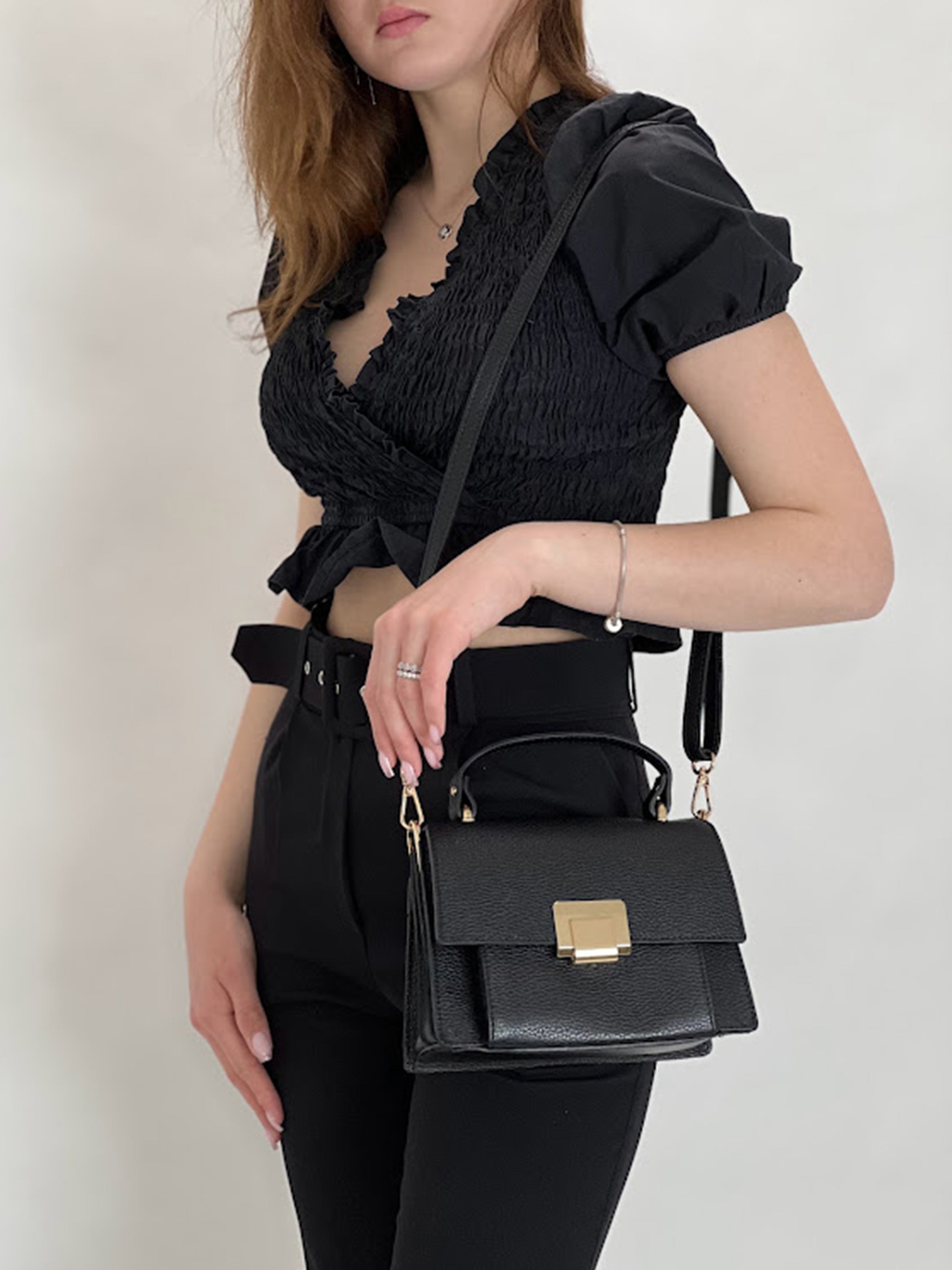 Bolso de mano de piel italiana Negro 2808-05-32