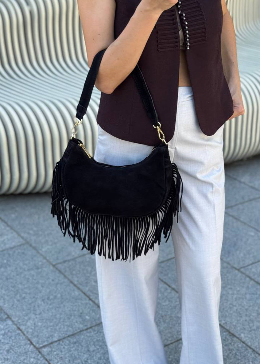 Bolso de hombro de piel italiana Negro 3425-05-38