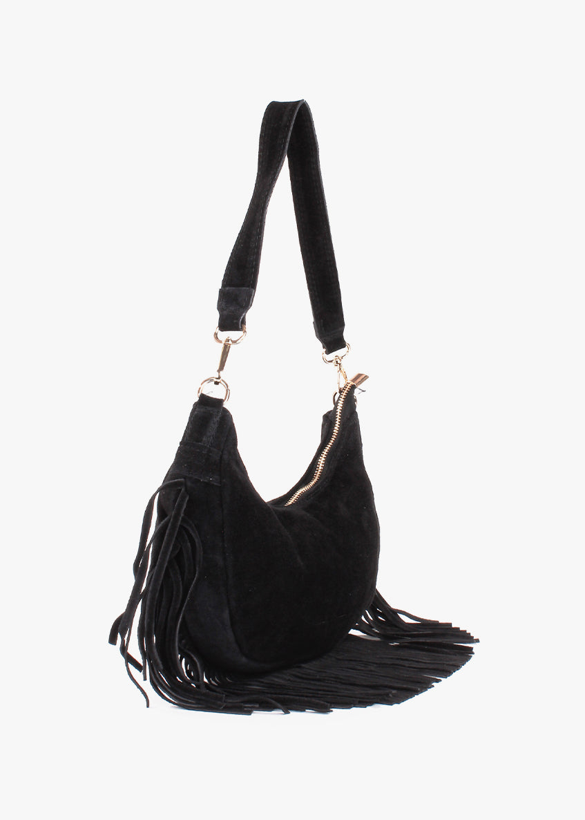 Bolso de hombro de piel italiana Negro 3425-05-38