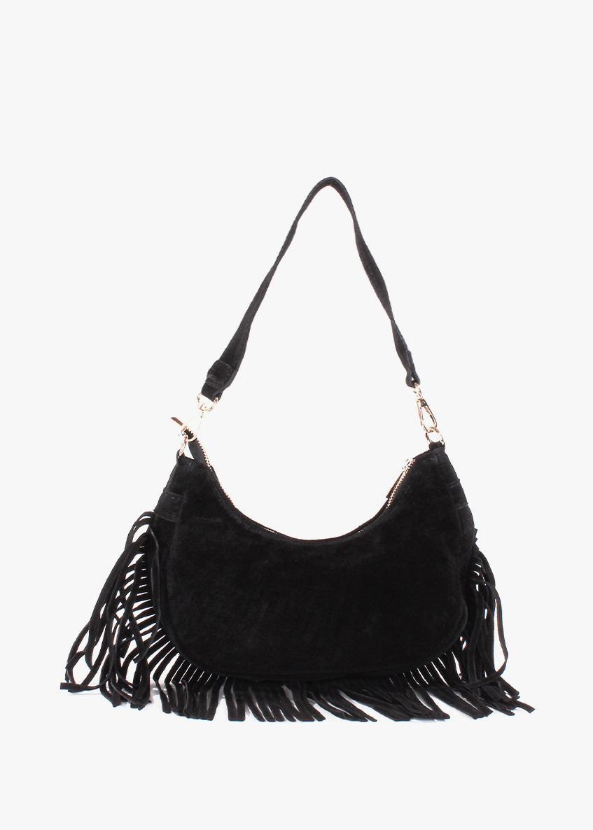 Bolso de hombro de piel italiana Negro 3425-05-38