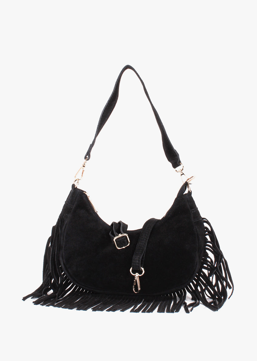 Bolso de hombro de piel italiana Negro 3425-05-38
