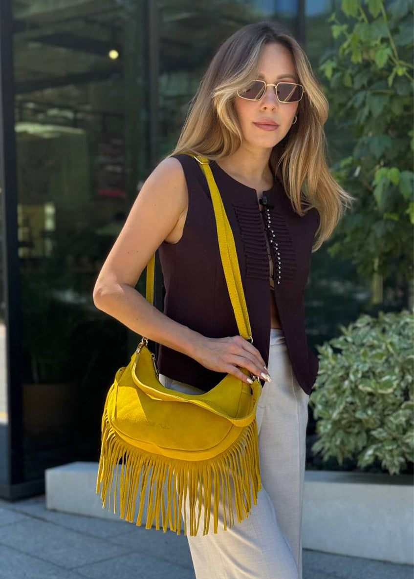 Bolso de hombro de piel italiana Amarillo 3425-55-38