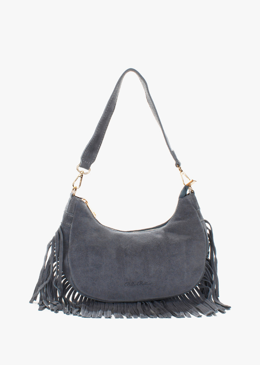 Bolso de hombro de piel italiana Gris 3425-18-38
