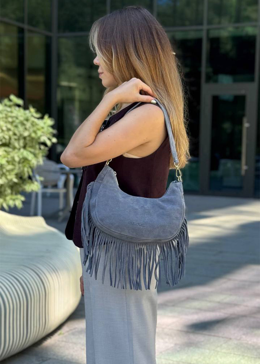 Bolso de hombro de piel italiana Gris 3425-18-38