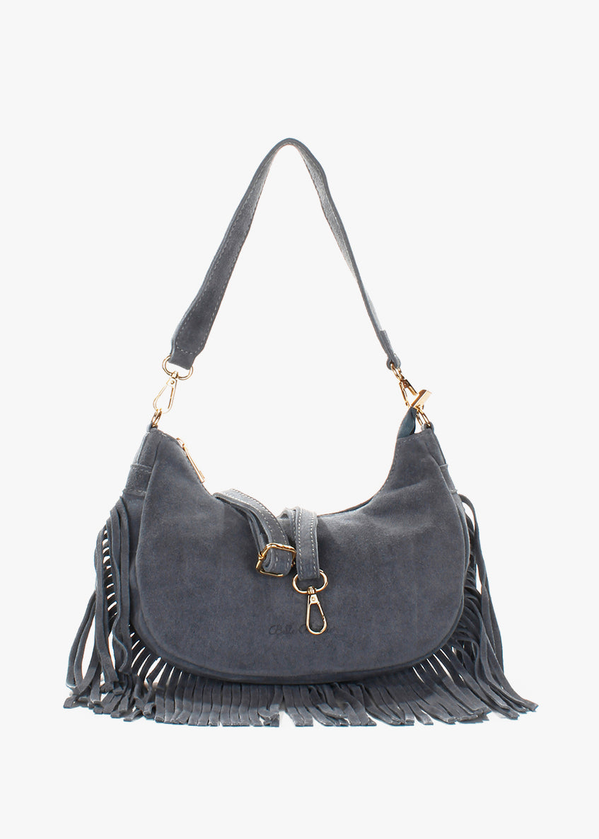 Bolso de hombro de piel italiana Gris 3425-18-38
