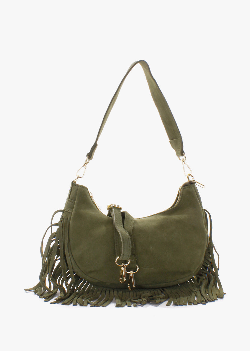 Bolso de hombro de piel italiana Verde 3425-24-38