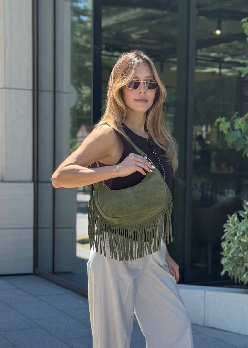 Bolso de hombro de piel italiana Verde 3425-24-38