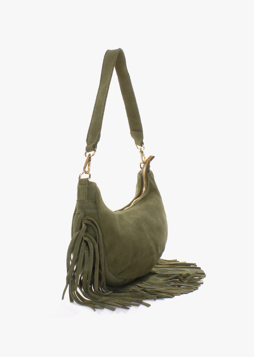 Bolso de hombro de piel italiana Verde 3425-24-38