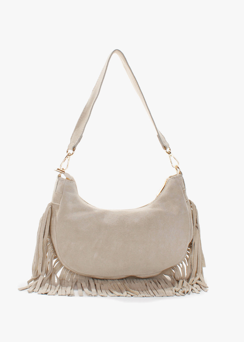 Bolso de hombro de piel italiana Beige 3425-11-38