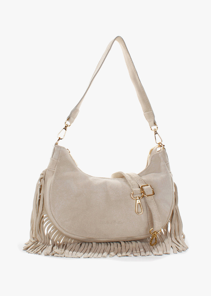 Bolso de hombro de piel italiana Beige 3425-11-38