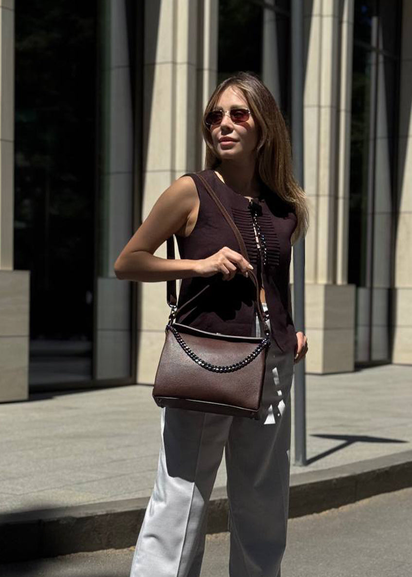 Bolso de hombro de piel italiana Marrón 6336-06-32