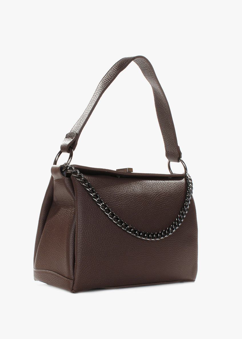 Bolso de hombro de piel italiana Marrón 6336-06-32