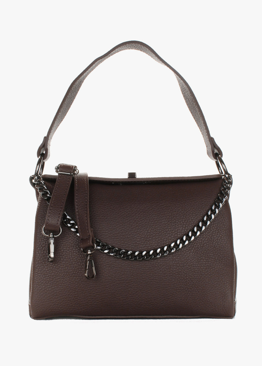 Bolso de hombro de piel italiana Marrón 6336-06-32