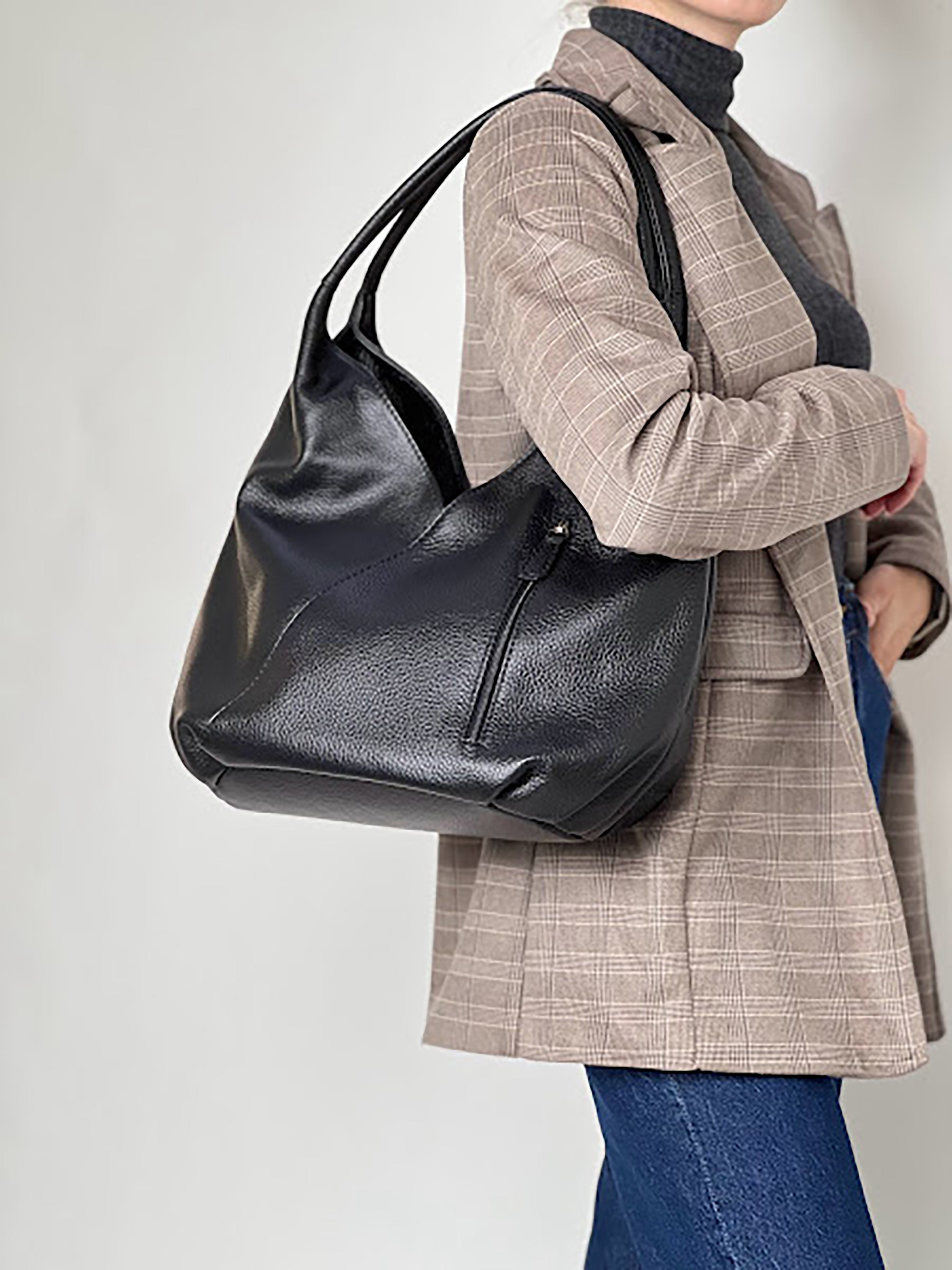 Bolso de hombro de piel italiana Negro 6913-05-32