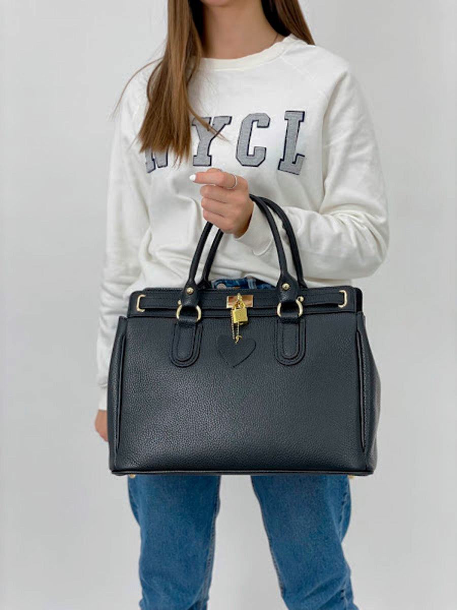 Bolso de mano de piel italiana Magenti Negro