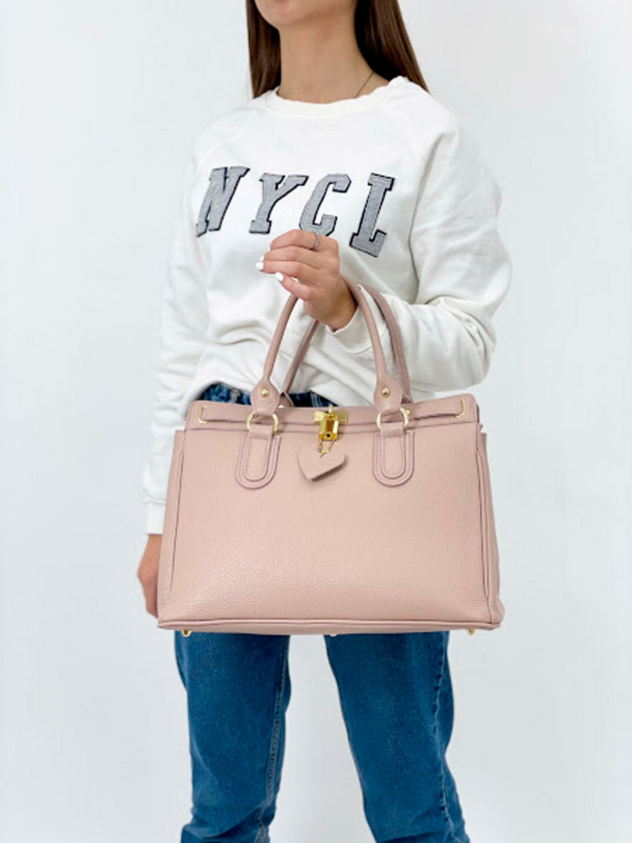 Bolso de mano de piel italiana Magenti Rosa