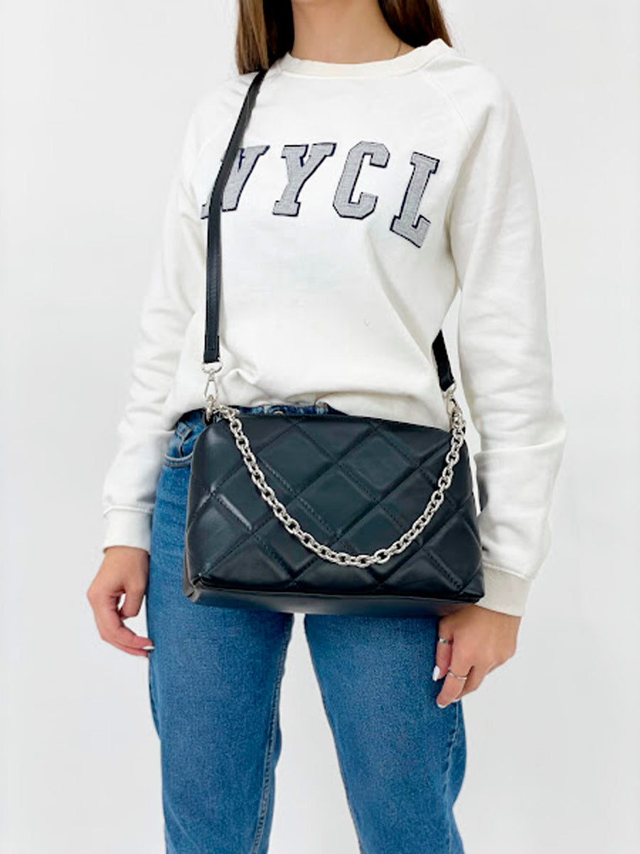 Bandolera de piel italiana Negro 1609-05-37