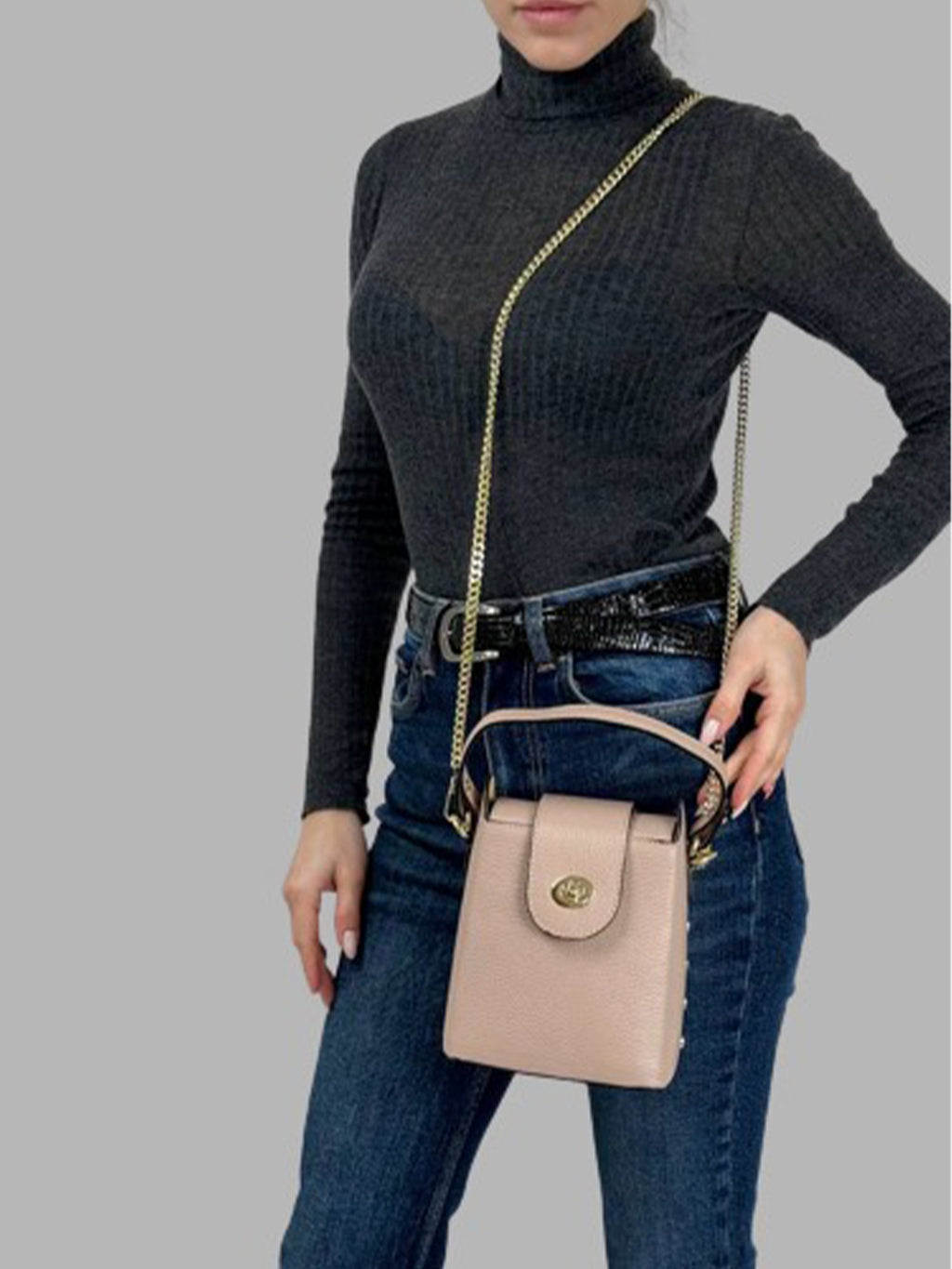 Bandolera de piel italiana Gris 8811-52-32