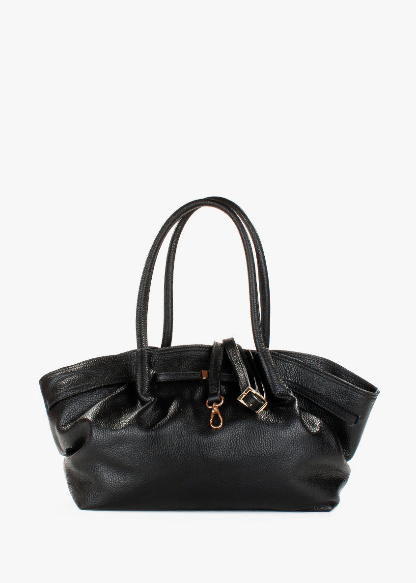 Bolso de hombro de piel italiana Negro 3923-05-32