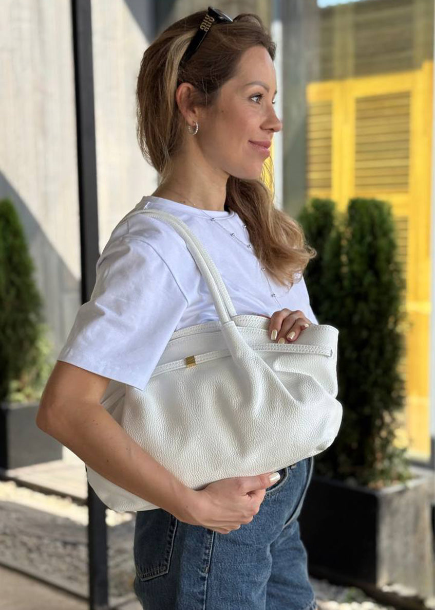 Bolso de hombro de piel italiana Blanco 3923-16-32