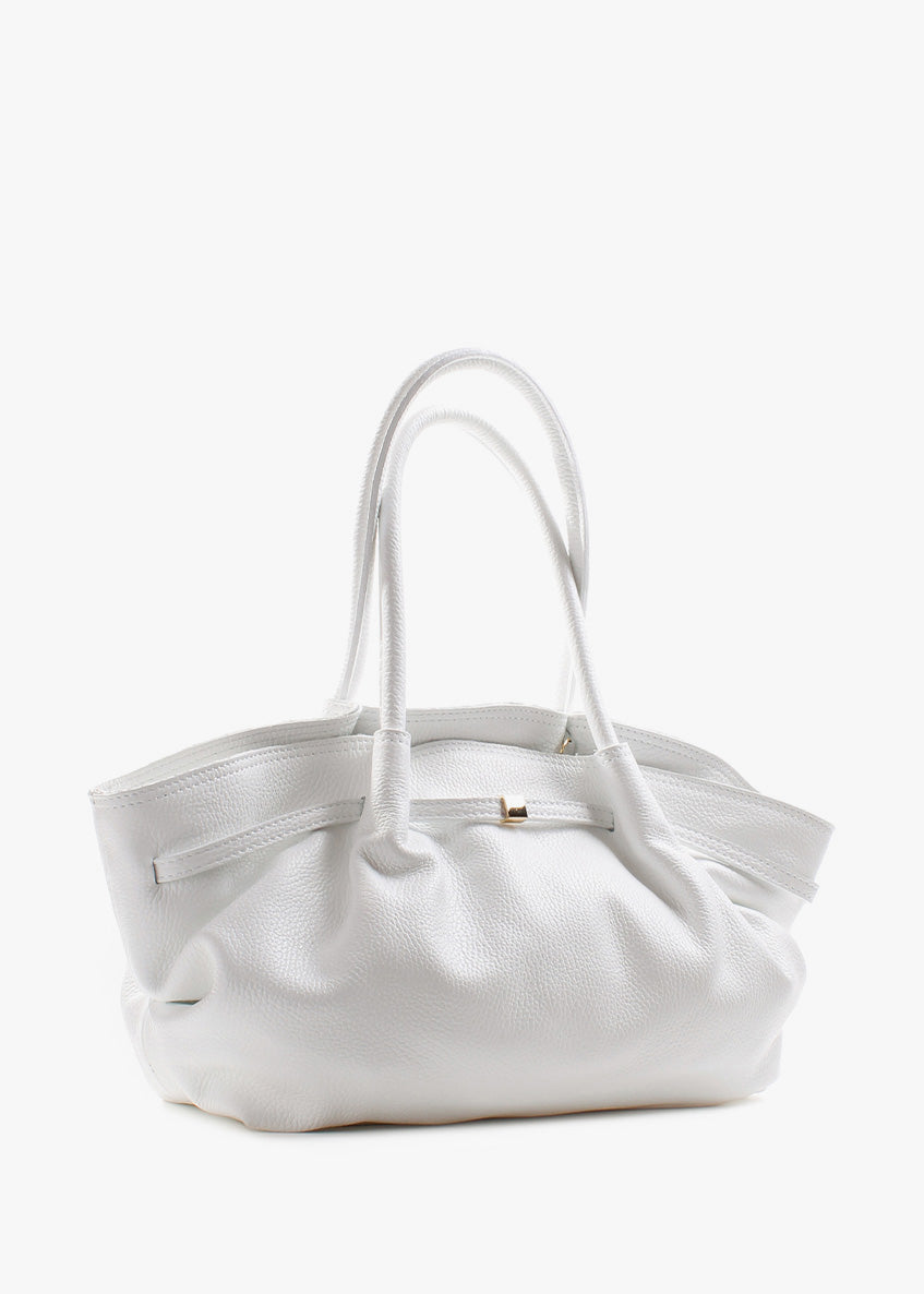 Bolso de hombro de piel italiana Blanco 3923-16-32
