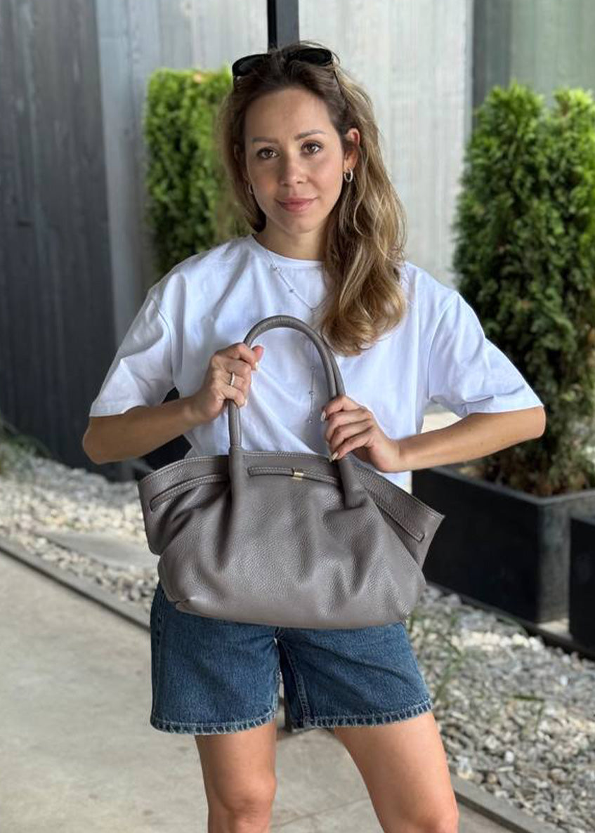 Bolso de hombro de piel italiana Gris, Beige 3923-98-32