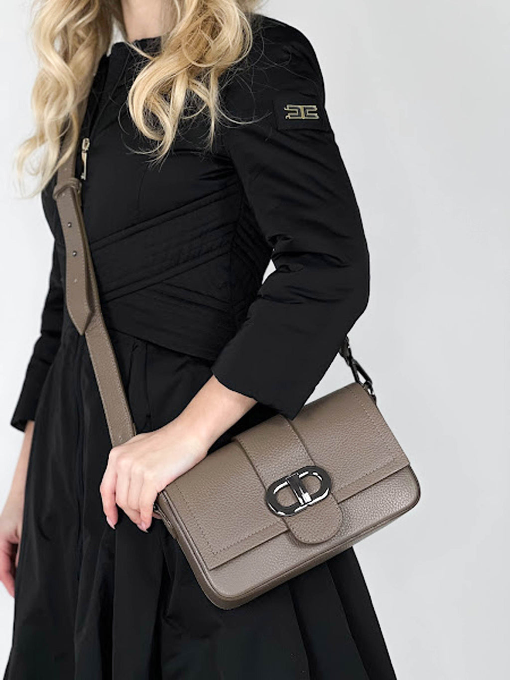 Bandolera de piel italiana Gris, Marrón 5833-104-32