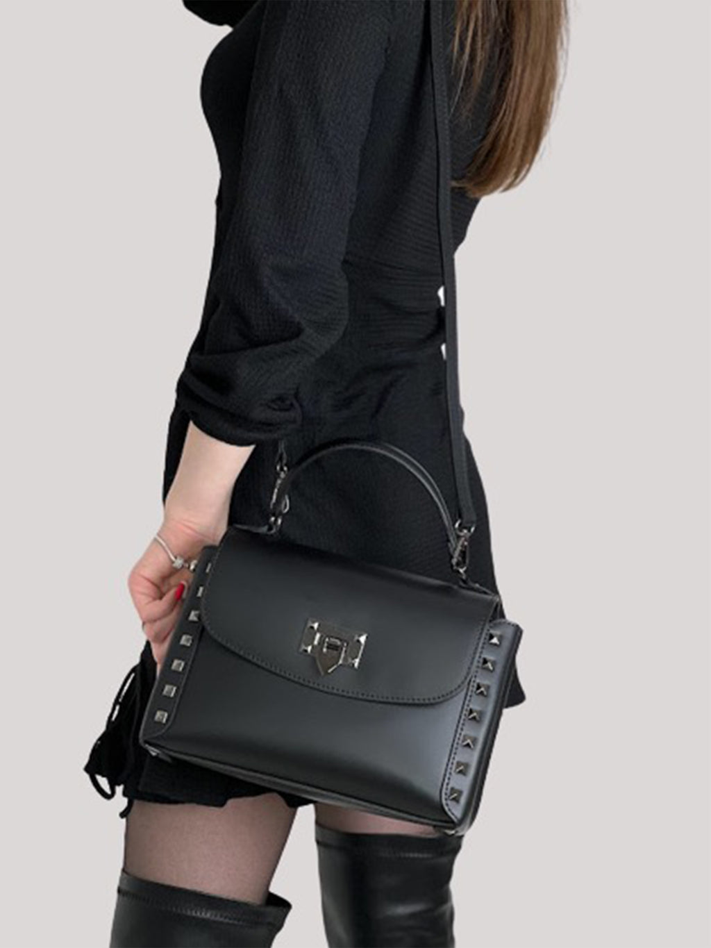 Bolso de mano de piel italiana Negro 1291-05-31