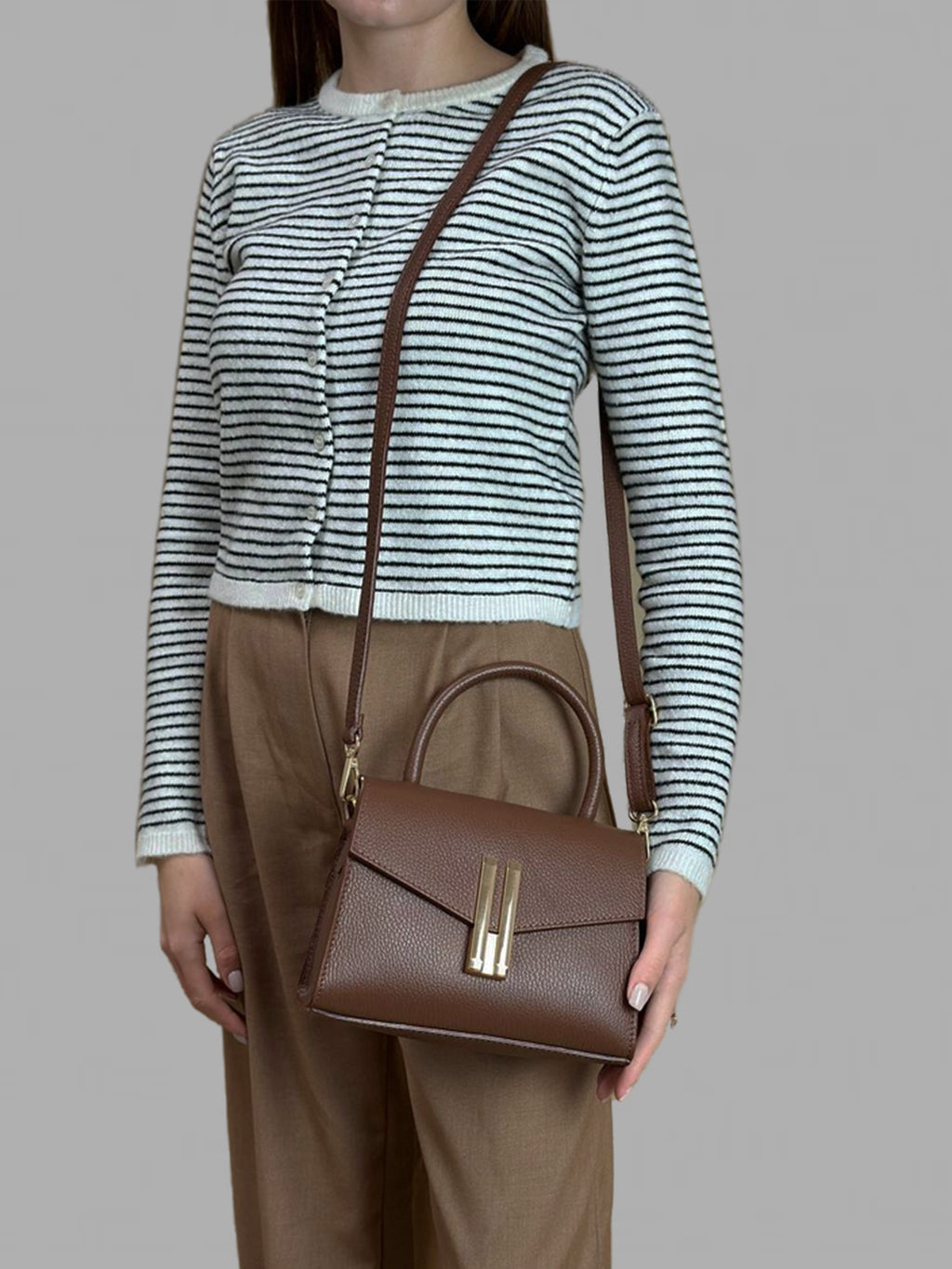 Bolso de mano de piel italiana Marrón 9025-06-32