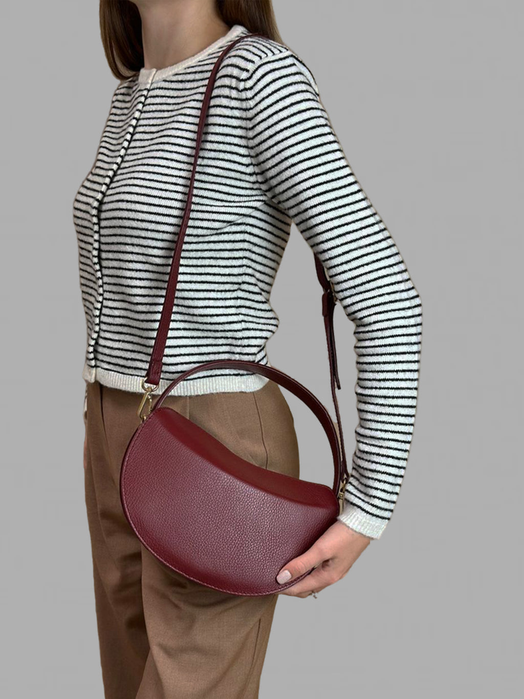 Bolso de hombro de piel italiana Burgoña 7640-12-32