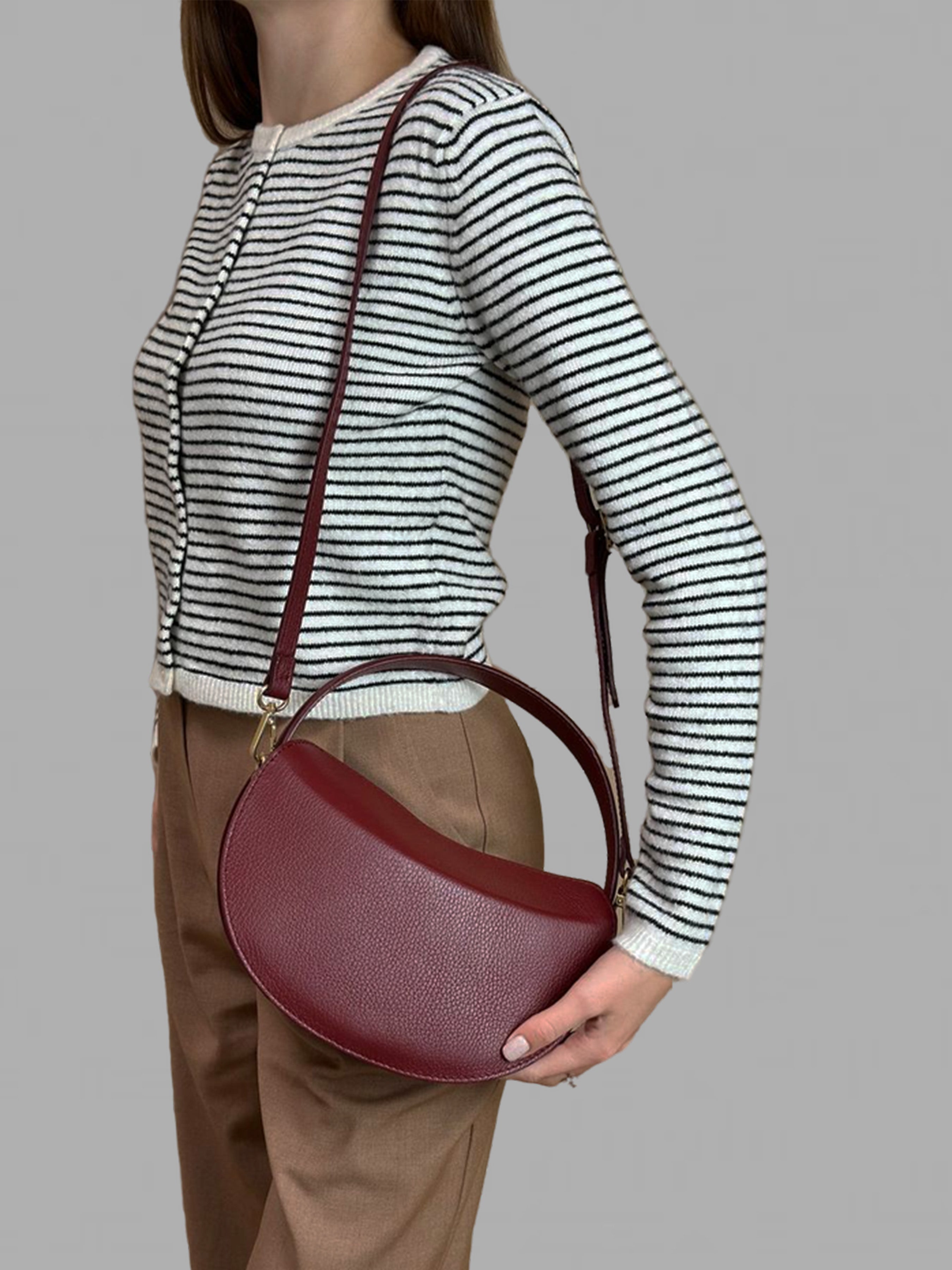 Bolso de hombro de piel italiana Burgoña 7640-12-32