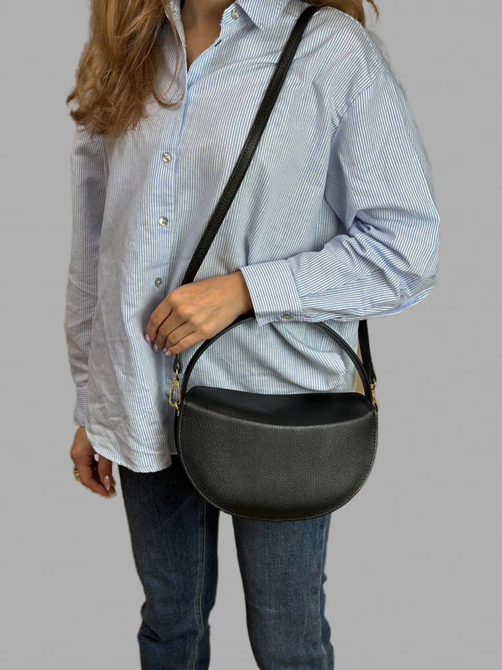 Bolso de hombro de piel italiana Negro 7640-05-32