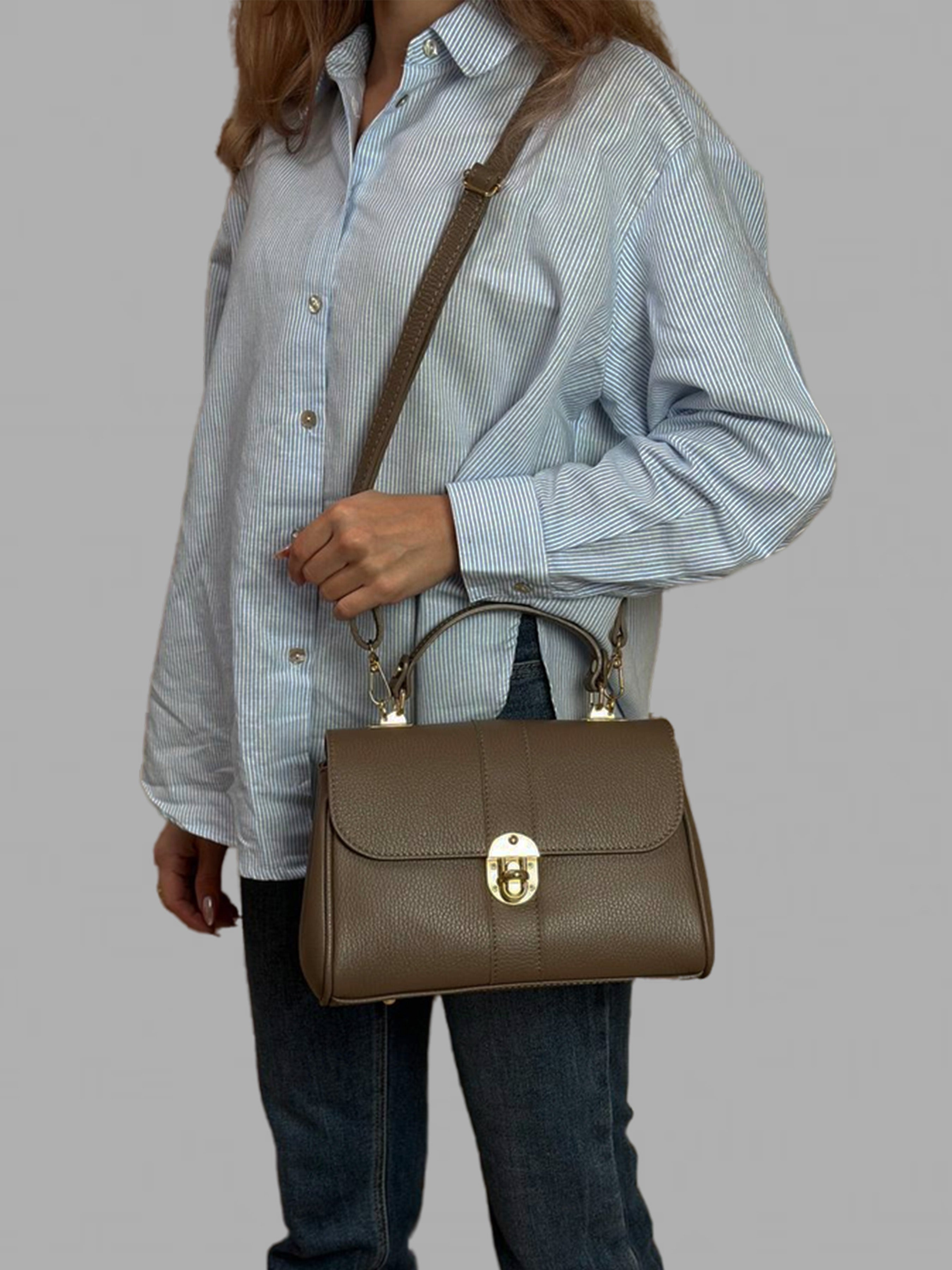 Bolso de mano de piel italiana Gris, Marrón 4222-104-32