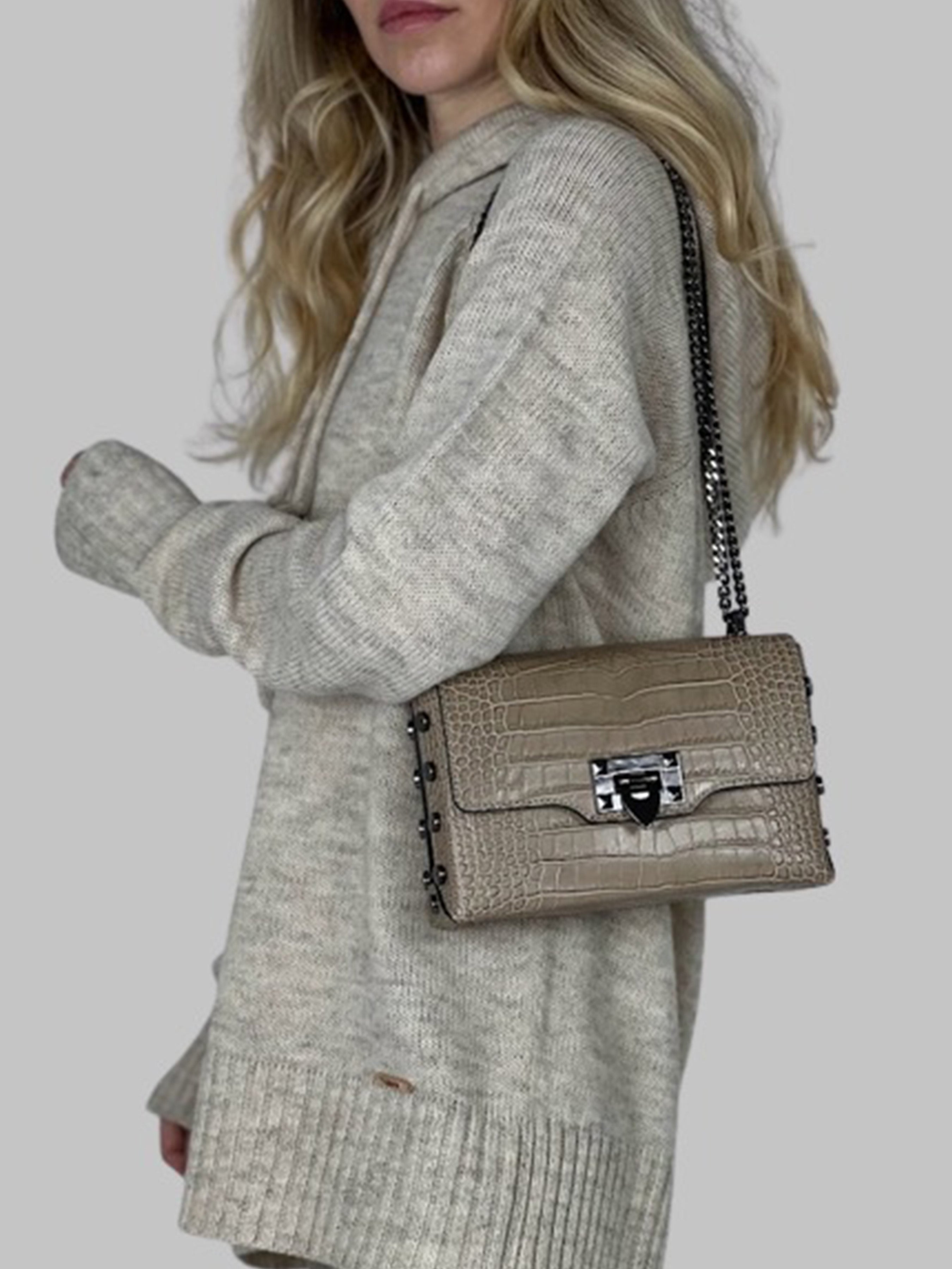 Bandolera de piel italiana Gris 2271-52-36