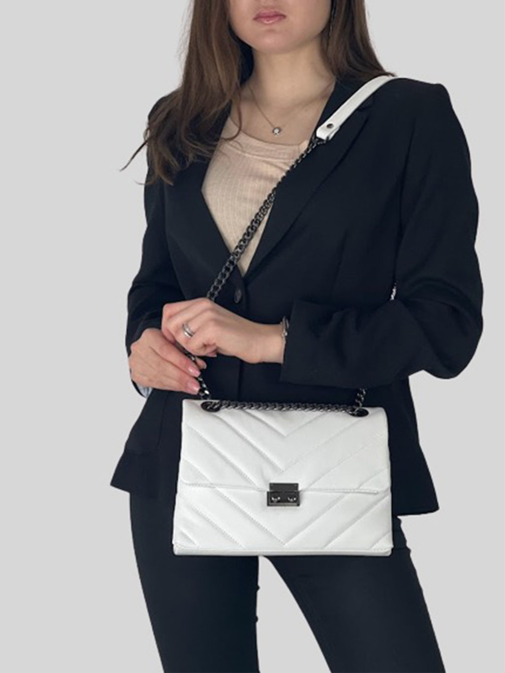 Bandolera de piel italiana Blanco 4554-16-37