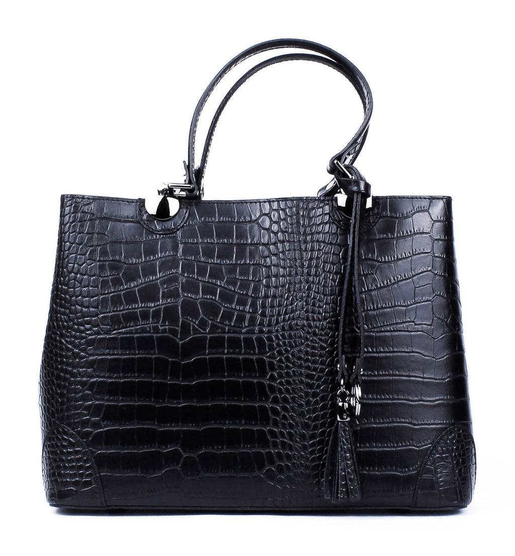 Bolso Tote de piel italiana Fiori Negro